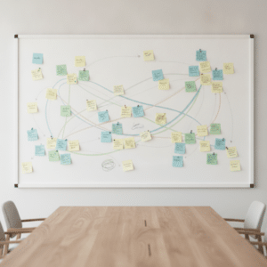 Une équipe cartographie ses compétences autour d'un tableau.